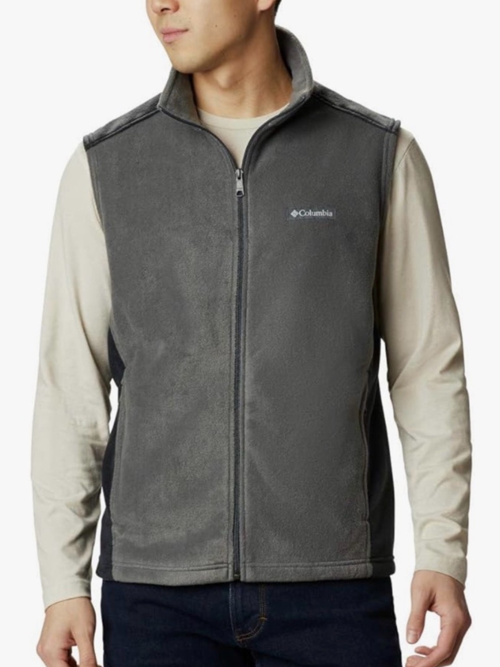 Columbia Steens Mountain Sleeveless Vest Mens XL Gray Black Fleece Jacket